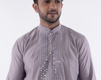 Lavender Kurta for Men | Mirror Work Embroidered Ethnic Wear by The Royal Ethnix