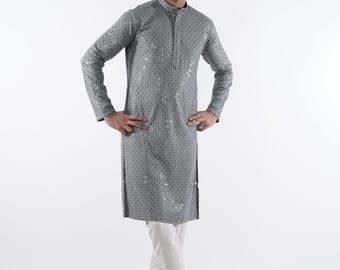 Silver Sequin Kurta for Men | Festive Indian Ethnic Wear by The Royal Ethnix