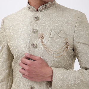 Beige Embroidered Sherwani for Men: Indian Wedding Groom Attire