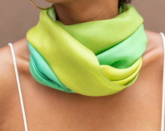 Silk Scarf for Women, Silk Hair Scarf, 39x39 inch large size - Green Sunrise