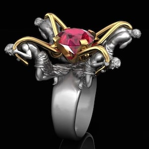 Tug of Fire Ring Unisex Fire Flame Ring Biker Ring Divine Fire Sign Ring Red Ruby Stone Ring Human Figure Ring Unique Ring Gifts for Women