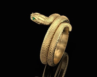 14KT Gold Over Emerald Serpent Wrap Ring Snake Ring Serpent Ring Viking Ring Vintage Inspired Ring Snake Jewelry Snake Band Ring for Women