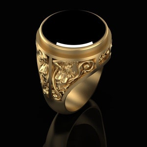 14k Gold Over Girls and Onyx Ring Black Signet Ring Statement Ring for Men Unique Statement Jewelry Black Square Pinky Ring Christmas Gift