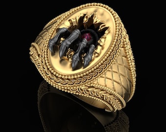 14KT Gold Over Ruby Settled Ring Elegant Two Tone Signet Ring Red Ruby Ring Oxidized Vintage Style Ring Classic Signet Ring Fathers Day Gift