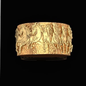 Hästflocksring i sterlingsilver, löpande hästring, förlovningsring för män, vigselring för häst, unik ring, bred ring, gåva för hästälskare