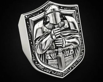 Knight Ring Templar Jewelry For Him Gift For Bestfriend Signet Ring Guardian Knight Shield Ring Biker Ring Gothic Armor Ring Memorial Gift
