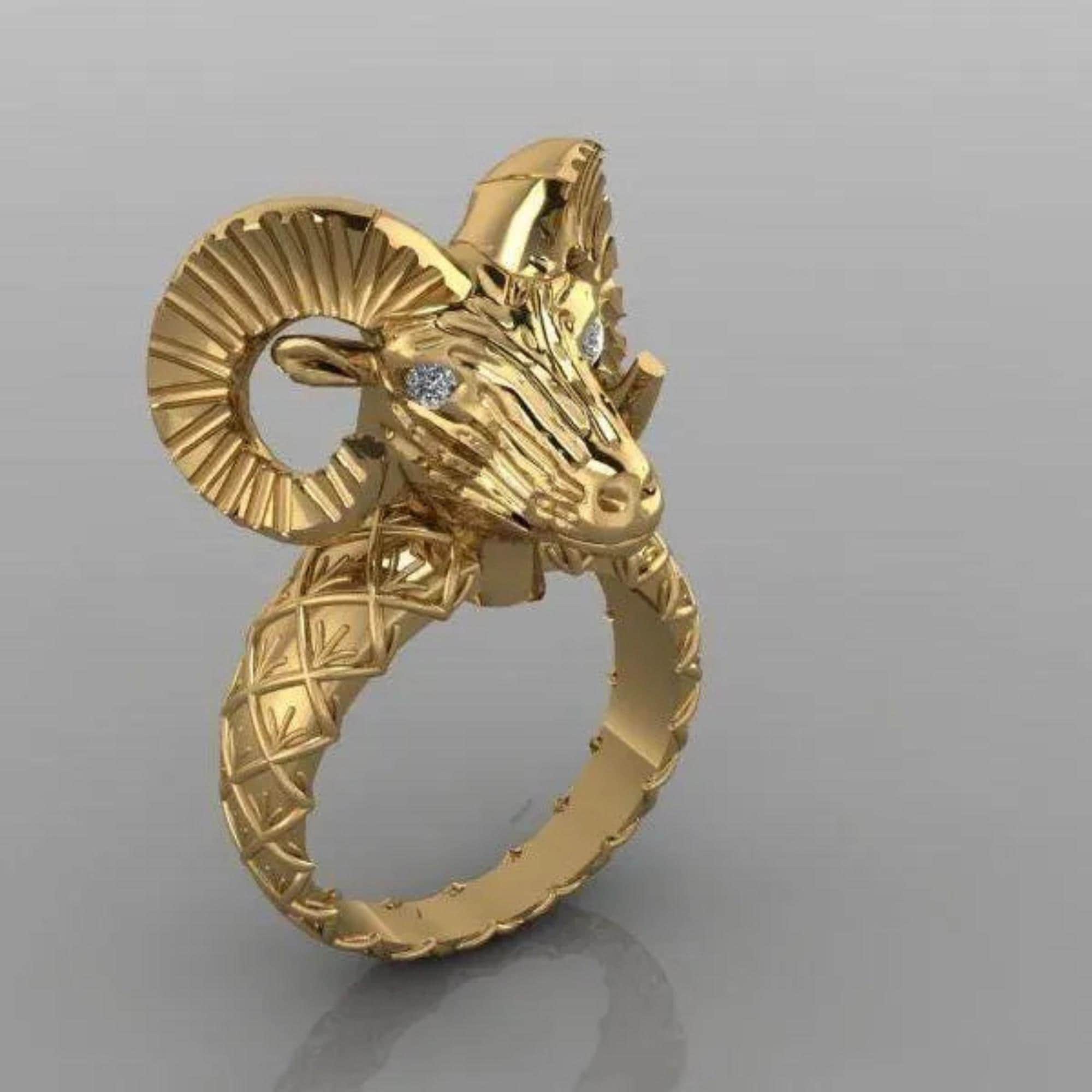 Gold Plated Markhor Ring Zodiac Aries Jewelry For Men And Women Gift For Animal Lover Birthday Gift Statement Animal Ring Symbolic Jewelry