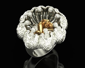 Vinkelring Present till vinkelälskare Jubileumspresent Andliga ängelsmycken Födelsedagspresent Antik ring Väktarsmycken Statementring för henne