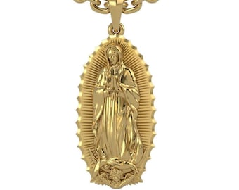 Virgen de Guadalupe Pendant: 14KT Gold Plated Sterling Silver, Spiritual Jewelry