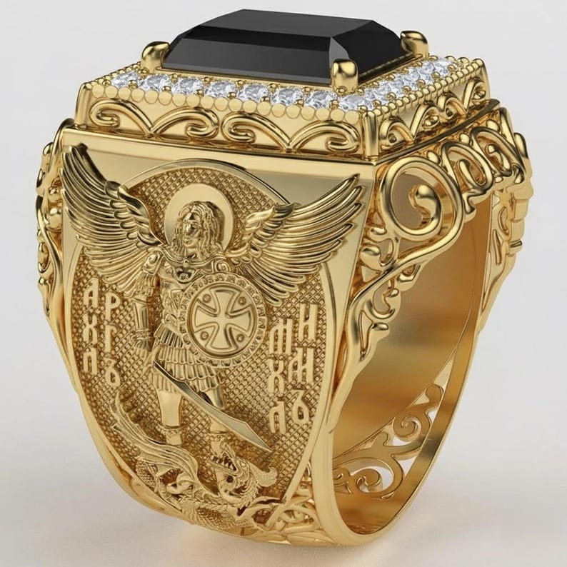 Archangel Michael Signet Ring Anniversary Gift Birthday Gift Statement Ring Spiritual Jewelry Gift For Bestfriend Warriors Jewelry Christmas Gift Personalized Jewelry Protection Jewelry Gift For Angle Lover Archangel Michael Ring Orthodox Religious Ring, Ring For Special Occasion Catholic Saint Jewelry Thanksgiving Gift