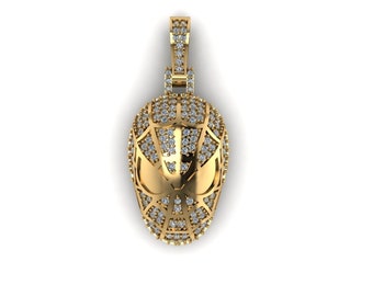 14KT Yellow Gold Over Vintage Spider Man Mask Pendant Superhero Charm Sterling Silver Spider Man Jewelry Birthday Gift for Men