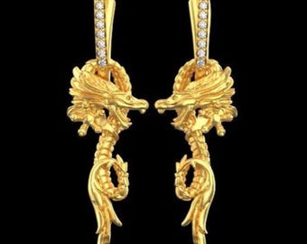 Dragon Earrings For Women White Gemstone With Dragon Earrings Gift For Dragon Lover Memorable Gift For Her Perfect Earrings For Dragon Lover