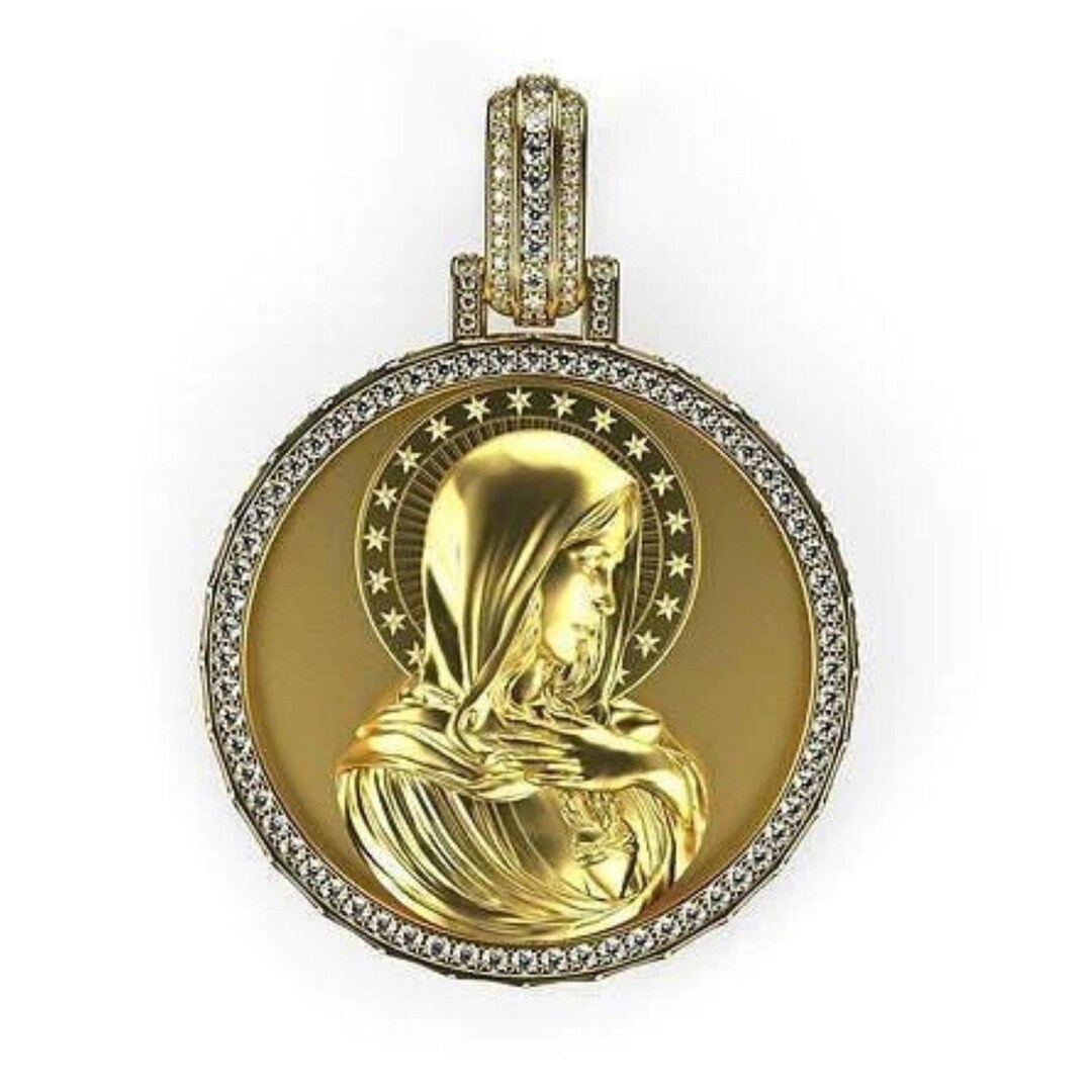 14K Gold Virgin Mary Pendant Necklace: Hip Hop Religious Jewelry - Etsy