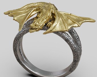 Two Tone Dragon Ring wings scales For Men And Women Ring For Dragon Lover Unique Dragon Ring For Men Wedding gift Dragon Ring with Wings