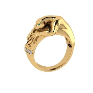 Bague panthère plaquée or 14 carats pour homme et femme bague pour amoureux des animaux bague panthère oeil vert bague unique bague de remise des diplômes pour lui