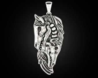 Pendant Double Horse Skull Anniversary Gift Halloween Gift Biker Jewelry Gift For Bestfriend Gothic Jewelry Gothic Fantasy Jewelry For Him
