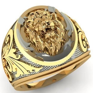 14kt Gold Over Lion Ring for Men Unique Signet Leo Ring African Lion Charm Jewelry Perfect Gift for Animal Lovers Unique Lion Ring for Men