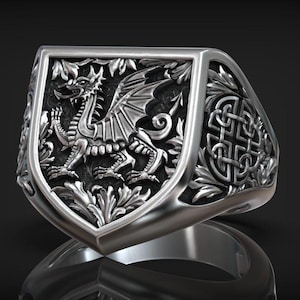 Sterling Silver Dragon Ring Anniversary Gift For Him Dragon Ring For Animal Lover  Celtic Symbolic Ring Signet Ring For Men Fathers Day Gift