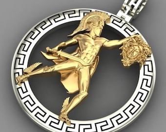 Medusa Charm Necklace 14KT Yellow Gold Plated Greek Mythology Inspired Round Pendant Mythological Goddess Pendant Anniversary Gift for Her