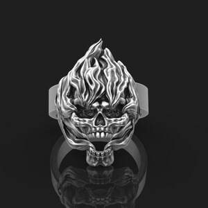Skull On Fire Ring Ring For Man And Female Gift For Skull Lover Anniversary Gift Gothic Jewelry Biker Ring Skull Punk Ring Statement Jewelry