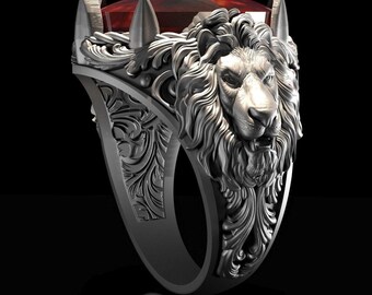 Sterling Silver Lion Ring Unique Lion Ring Two Lion Ring for Men Statement Ring Animal Lover Gift wild Animal Jewelry Birthday Gift For Him
