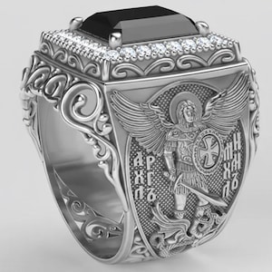 Anillo del Arcángel Miguel, regalo de aniversario, anillo con declaración de ángel de la guarda, regalo para el mejor amigo, anillo de guerrero, joyería religiosa, anillo de sello para él imagen 5