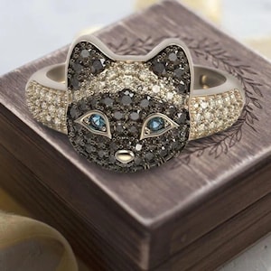 Anel de gatinho siamês de prata esterlina, anel de gato, joia de gato, joia hip hop com rosto de animal, anel de gato, amante de gatos, presente de dia das mães