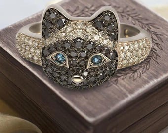 Sterling Silver Siamese Kitten Ring Cat Ring Cat Jewelry Trendy Animal Face Hip Hop Jewelry Cat Face Ring Cat Lover Ring Mothers Day Gift