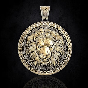 14KT Gold Plated Lion Pendant Animal Jewelry For Everyday Wear Unique Gift For Men Lion Pendant With Lion Head Design Gift For Fathers Day