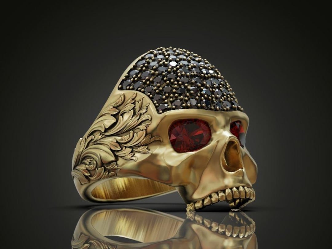 Men's Skull Ring Gothic Skeleton Ring Biker Skull Ring Unique Diamond ...