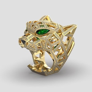 Pantherring i sterlingsilver: Gröna ögon i kubisk zirkonia, justerbart armband