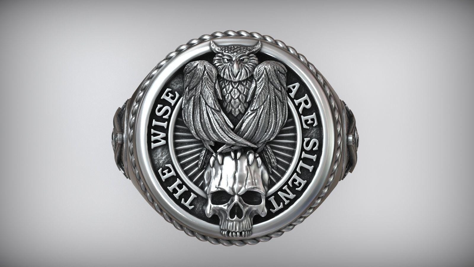 Owl Skull Masonic Signet Ring Unique Gothic Statement Ring for Men Skull Ring Halloween Ring Anniver