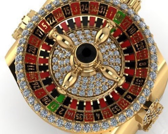 Anillo de ruleta de plata S925 con gema, estilo Las Vegas, de la suerte y casino, regalo único.
