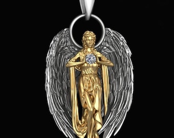 14KT Gold Over Angel Charm Pendant Diamond Angel Pendant Luxurious Angel Charm Elegant Anniversary Necklace Memorable Christmas Gift