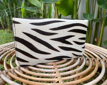 portefeuille zébré en cuir de vache