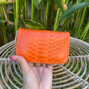 genuine python skin wallet in orange