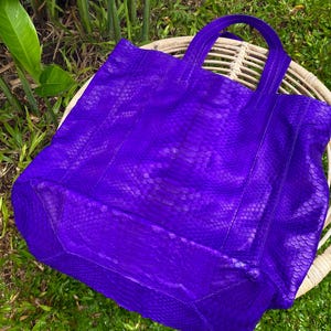 bolso de mano de pitón genuino Morado