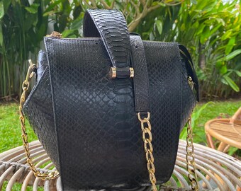 bolsa phyton genuína em preto