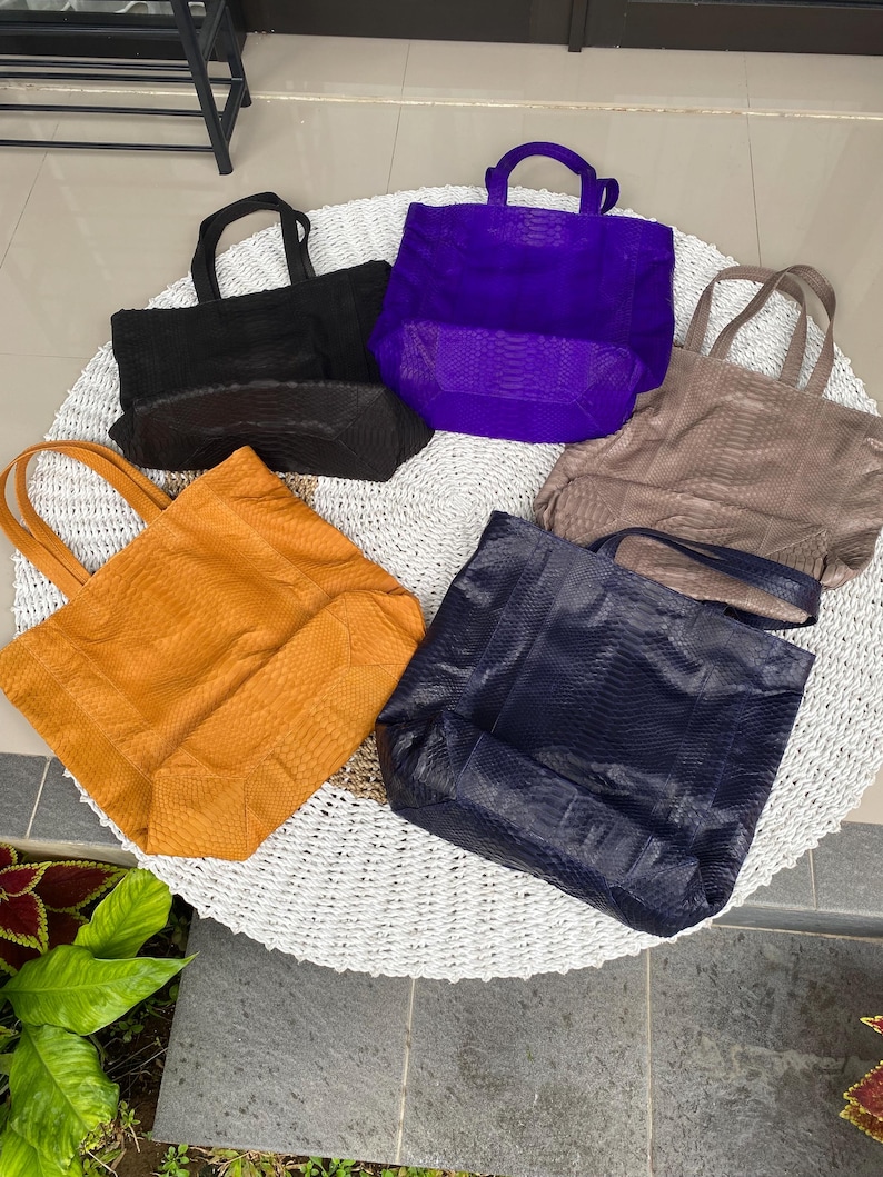 bolso de mano de pitón genuino Azul