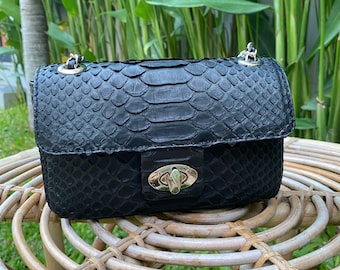 véritable sac en python noir