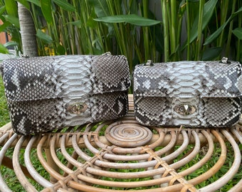 Bolso de piel de pitón auténtica color natural brillante