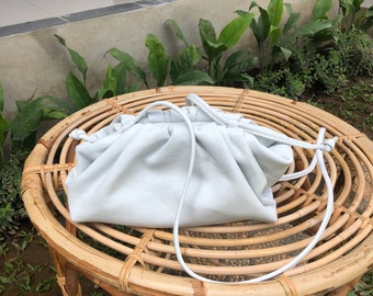White leather cloud bag with strap