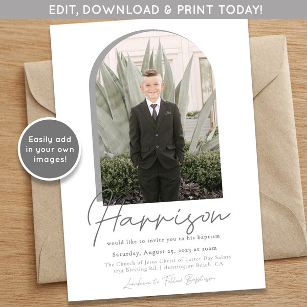 LDS Baptism Invitation Boy | Baptism Invitation Template | Editable Baptism Invitation Template | LDS Baptism Announcement | Mormon Baptism