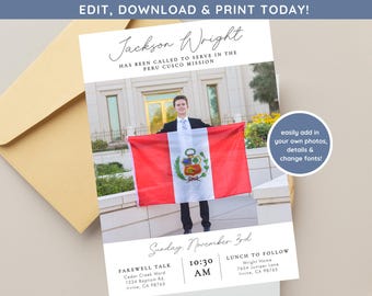 Invitación de despedida de la misión SUD / Anuncio de misionero / Invitación de misión editable / Anuncio de misionero mormón / Llamado a servir