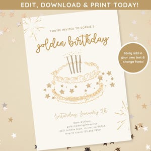 Golden Birthday Party | Kids Golden Birthday Party Invite | Editable Birthday Invite | Gold Stars Birthday Party | Simple Birthday Invite