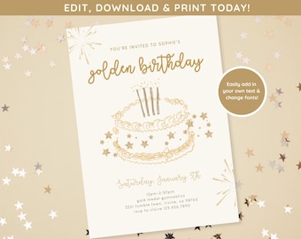 Golden Birthday Party | Kids Golden Birthday Party Invite | Editable Birthday Invite | Gold Stars Birthday Party | Simple Birthday Invite