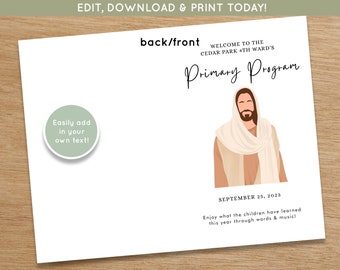 LDS Primary Program PROGRAM | Primary Presentation Program Template | Primary Presentation Editable Program Mormon Primary Sacrament Program