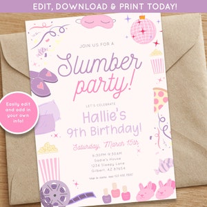 Sleepover Party Invite | Slumber Party Birthday Invite | Girls Birthday Party Digital Download Invite | Pajama Party Invite