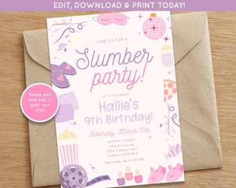 Sleepover Party Invite | Slumber Party Birthday Invite | Girls Birthday Party Digital Download Invite | Pajama Party Invite