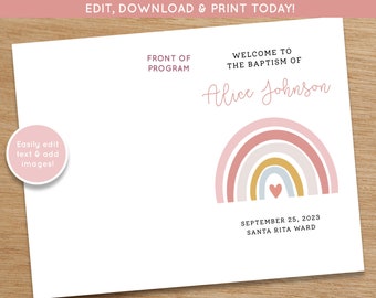 LDS Baptism Program Girl | Rainbow Baptism Program Editable | Baptism Template | LDS Baptism Announcement | Mormon Baptism Program